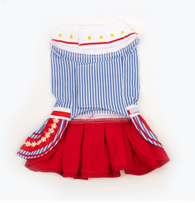 Nautical Style Striped Dog Dress with Matching Hat Pet Costume